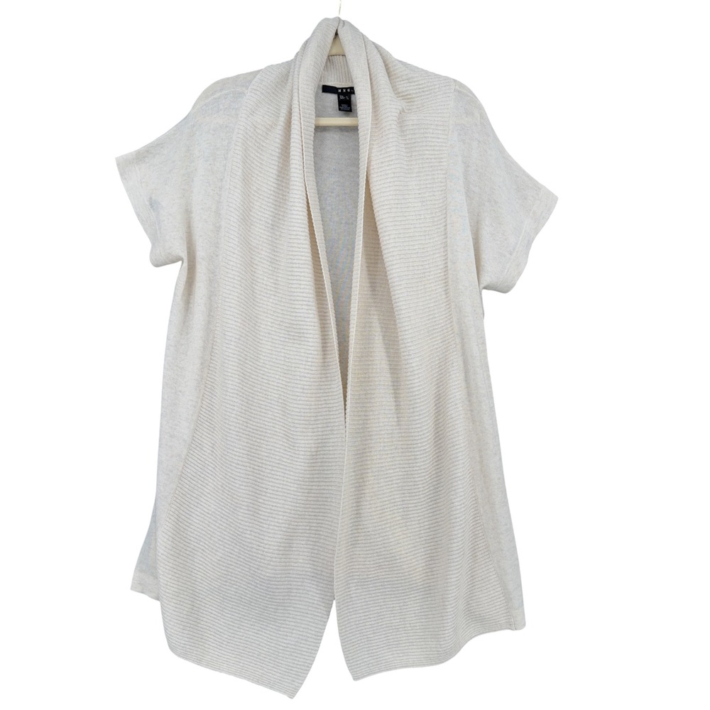 MNG by Mango Open Front Cardigan Womens L Cotton Blend Cream Short Sleeve